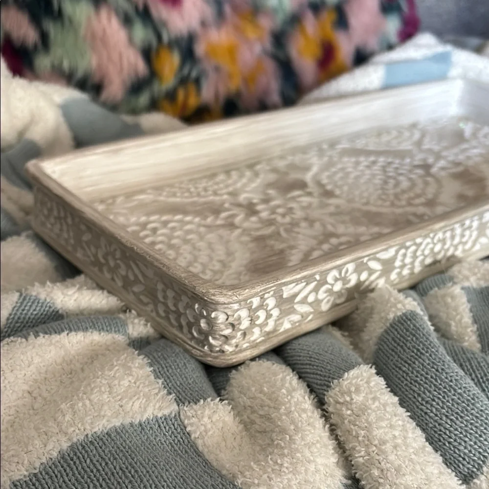 Cost Plus World Market Cream Vanity Tray Floral Design